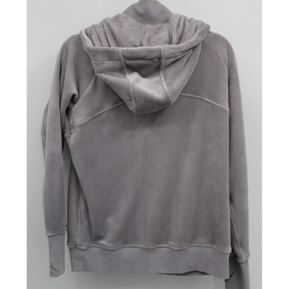 Athleta Triumph Double Cozy Soft Silver Grey Velour Zip Up Hoodie Size Lg - Picture 5 of 8
